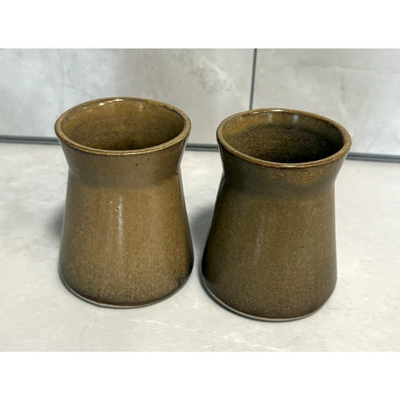 2 Vintage 1950s Bennington Potters VT David Gil #1300 Brown Tan 3.75" Mugs - Picture 3 of 8